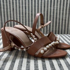 Tory Burch Brown Heels with Pearl Embellishments